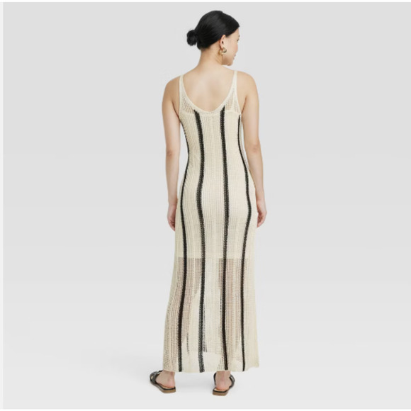 A New Day Women's XL Open Work Pointelle Sundress Maxi NWT Cream / Black - Picture 2 of 9